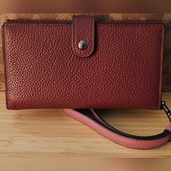 Coach Maroon and Pink  Leather Phone Wallet - Picture 1 of 5